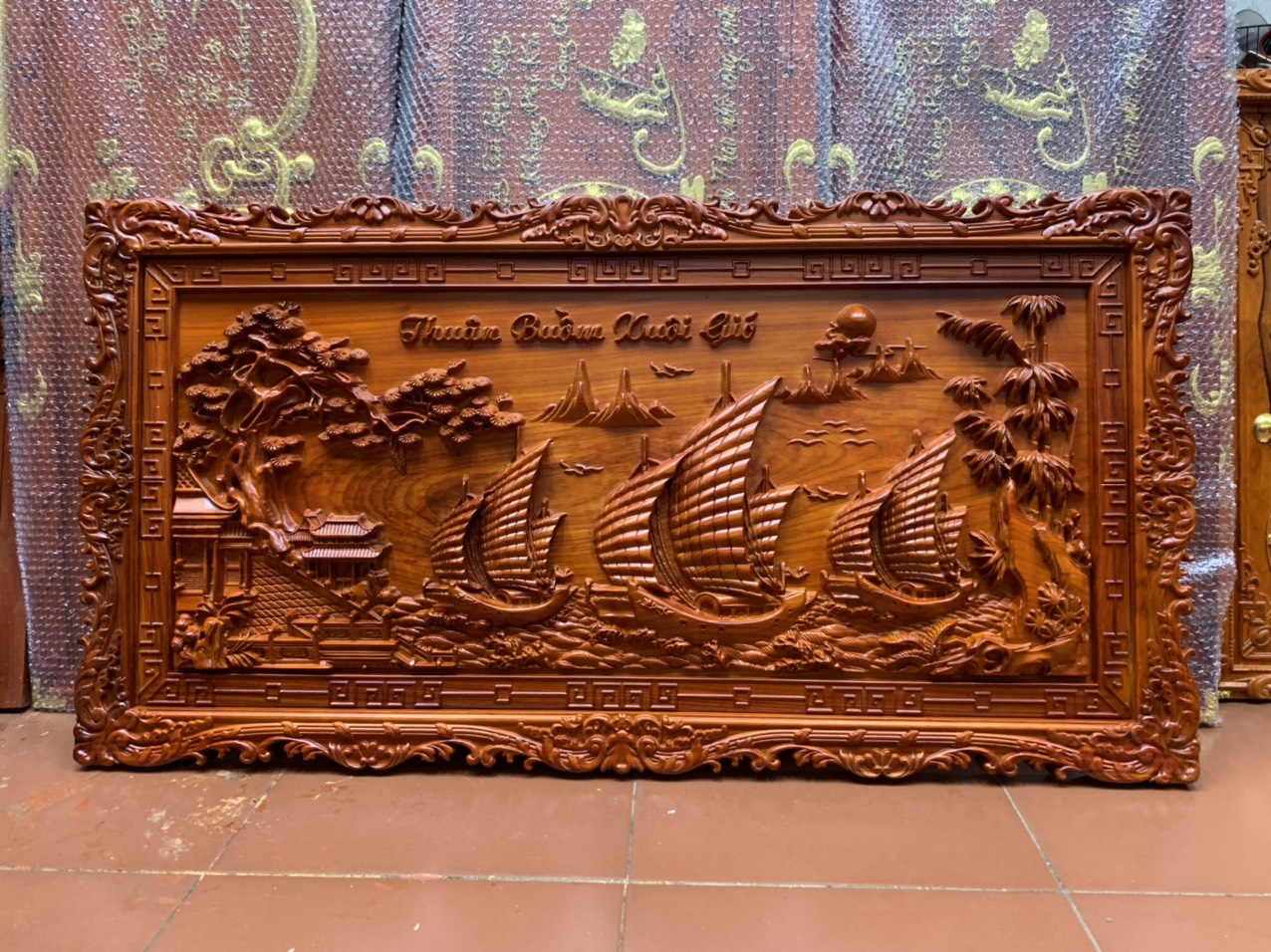Vị trí treo tranh gỗ chuẩn phong thủy giúp mang lại tài lộc 7 Tranh Gỗ Thuận Buồm Xuôi Gió - Gỗ Hương Đỏ Nam Phi Đục Nguyên Tấm