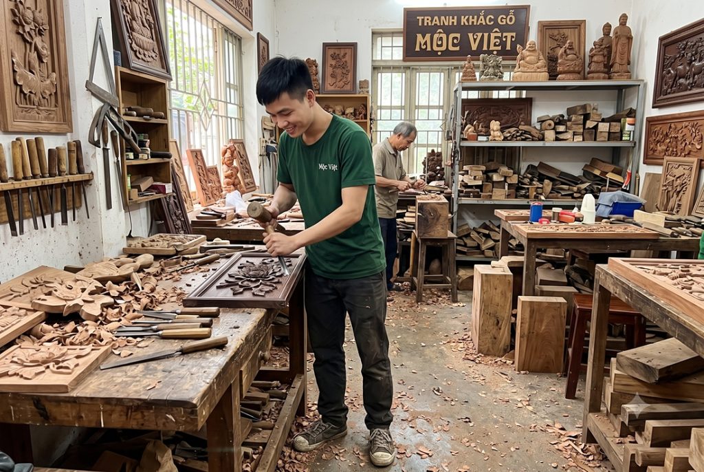 Vị trí treo tranh gỗ chuẩn phong thủy giúp mang lại tài lộc 6 xuong tranh khac go moc viet 7 1