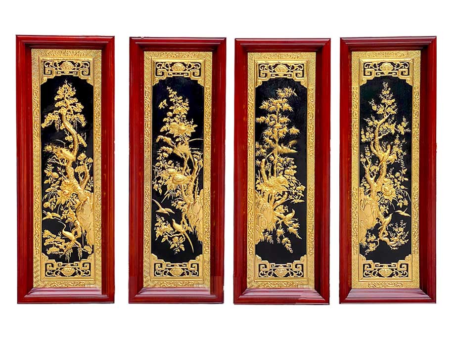 Ý nghĩa tranh Tứ Quý và cách treo chuẩn phong thủy tốt nhất 9 Bộ Tranh Tứ Quý Tùng Cúc Trúc Mai Bằng Đồng Mạ Vàng 24K 1M2 - TR0491 | Tranh Đồng Hoàng Gia